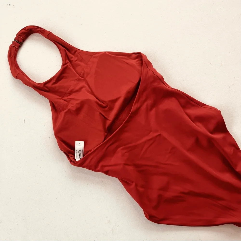 New Andie Swim The Luzon Chili Pepper Red Halter Neck One-Piece Classic Swimsuit - Picture 6 of 11